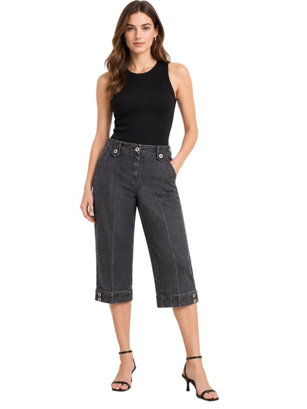 Sandro Paris Gray Cropped Pants With Button Details Petite Size 10P